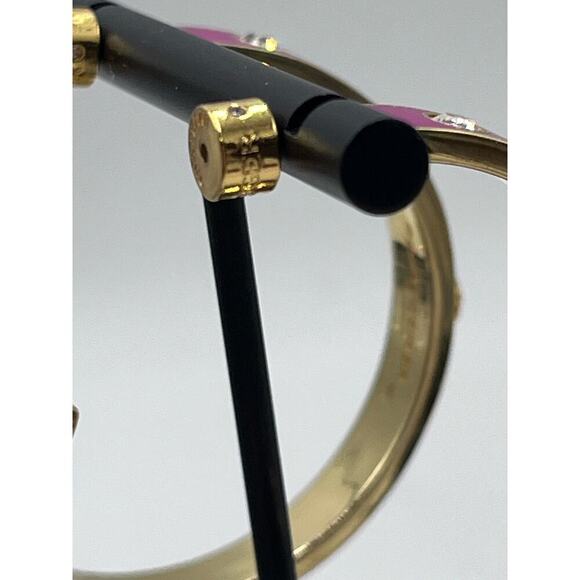Kurt Geiger Signed Fuchsia Enamel Eagle & Crystal Hoop Post Earrings - Picture 6 of 15